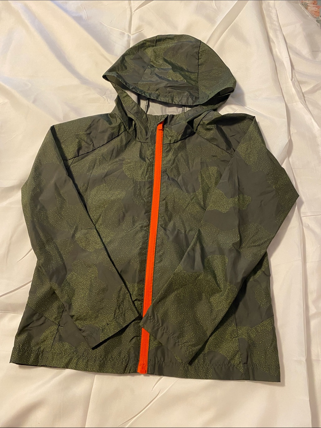 All In Motion Olive Green Hooded Rain Jacket With Orange Zipper